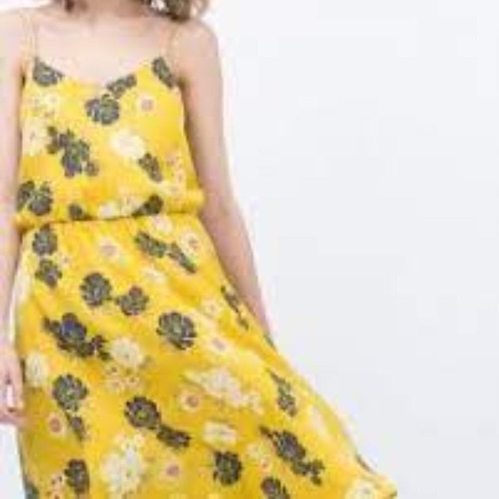 Zara Yellow Printed Floral Midi Dress